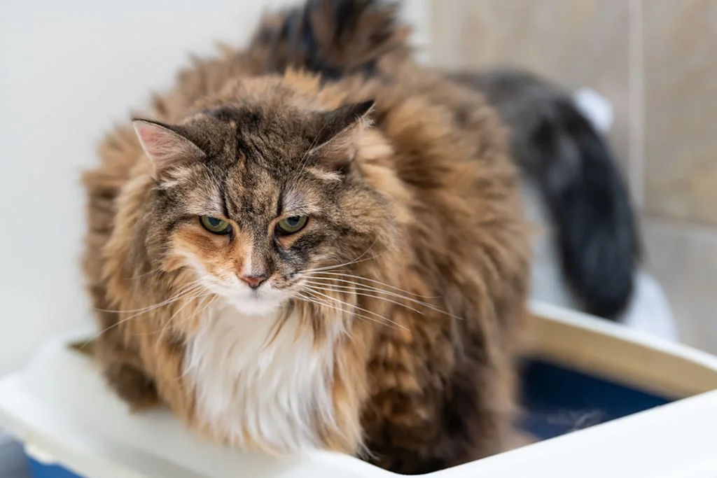 Langhaarkatze in Katzentoilette
