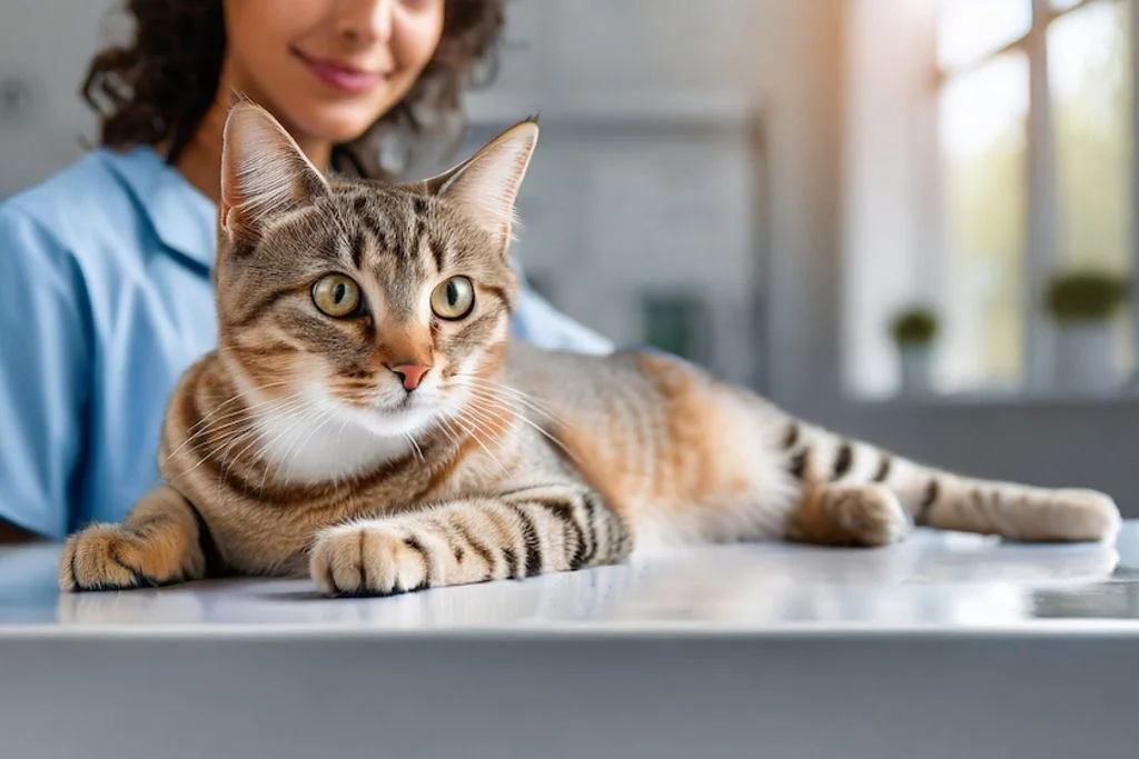 Gestreifte Katze beim Tierarzt