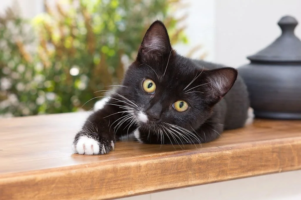 Liegende schwarze Katze