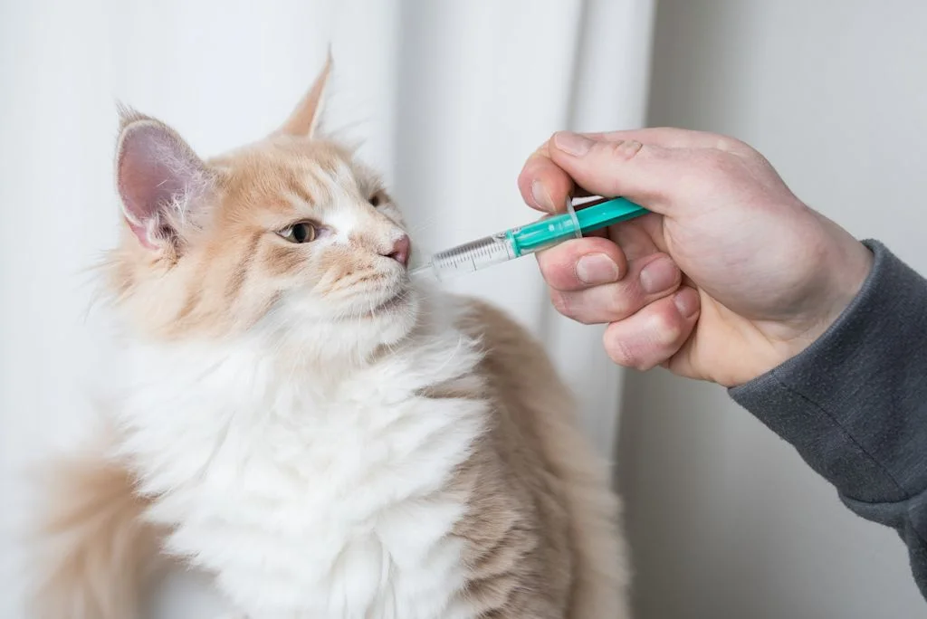 Weiße Katze bekommt Spritze